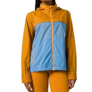 PrAna Orange and Blue Colorblock Zip Up Hooded Windbreaker Womens Small